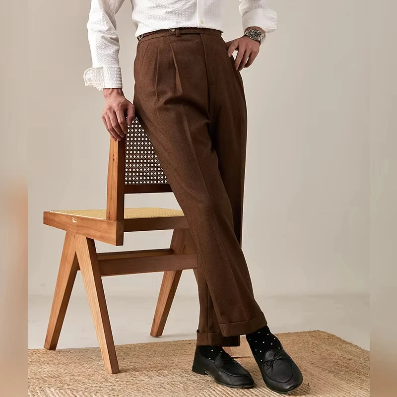 Italian Naples Trousers High Waisted Straight Men's Business Casual Pants High-end Elegant Retro Suit Pants Banquet Wedding