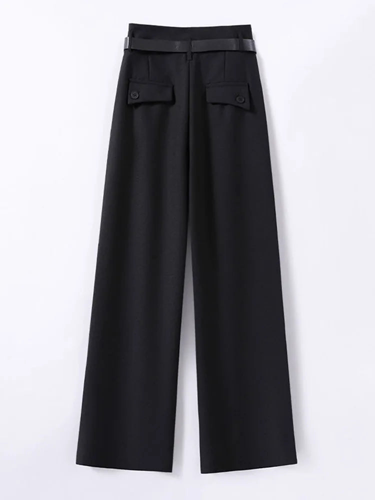 Female Formal Straight Suit Pants Women Office High Waist Wide Leg Pantalones With Belt Spring Fall Korean Casual Loose Calca
