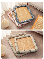 Summer Cat Nest Pet Cooling Mat Dog Cooling Sofa Breathable Pad Moistureproof Rattan Wear Cat Puppy Basket Mats cama para