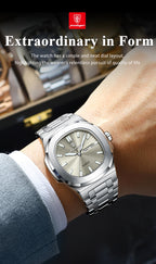 POEDAGAR Trendy Casual Wristwatch For Men Week Date Stainless Steel Man Watch Luminous Waterproof Luxury Quartz Men Watches+Box