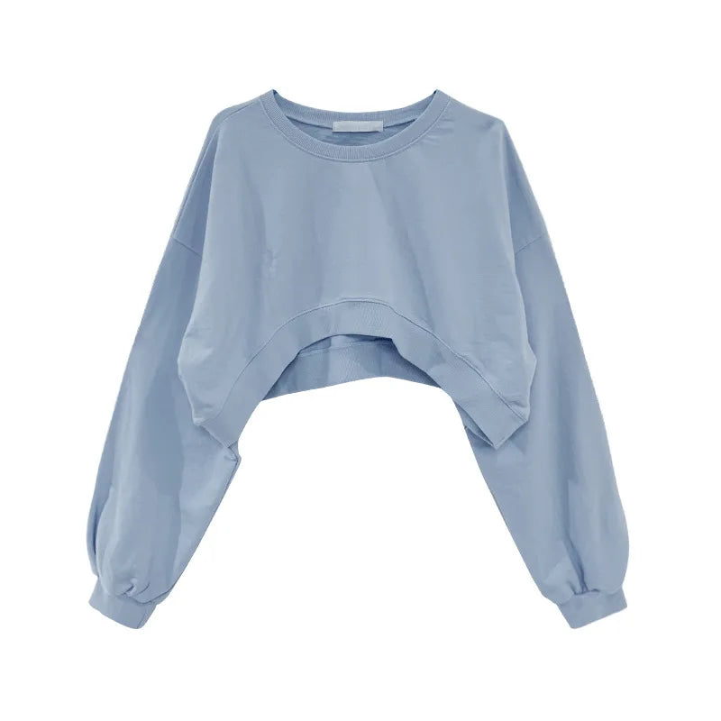Long Sleeve Crop Top Korean Fashion Solid Loose Y2K T-shirt Woman Autumn Winter Harajuku Sexy Clothes Women Kpop Japanese Tees