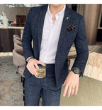 Men Luxury Slim Fit Check Suits Men Boutique Business Casual Formal Suits Sets Blazers+Pants Wedding Social Tuxedo Dress Homme