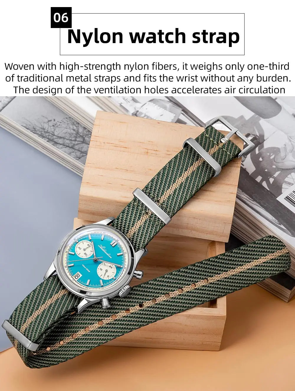 ADDIESDIVE AD2095 Watch of Men 60min Chronograph Quartz Wristwatch Bubble Mirror Glass Luminous Waterproof Men's Watches 38mm