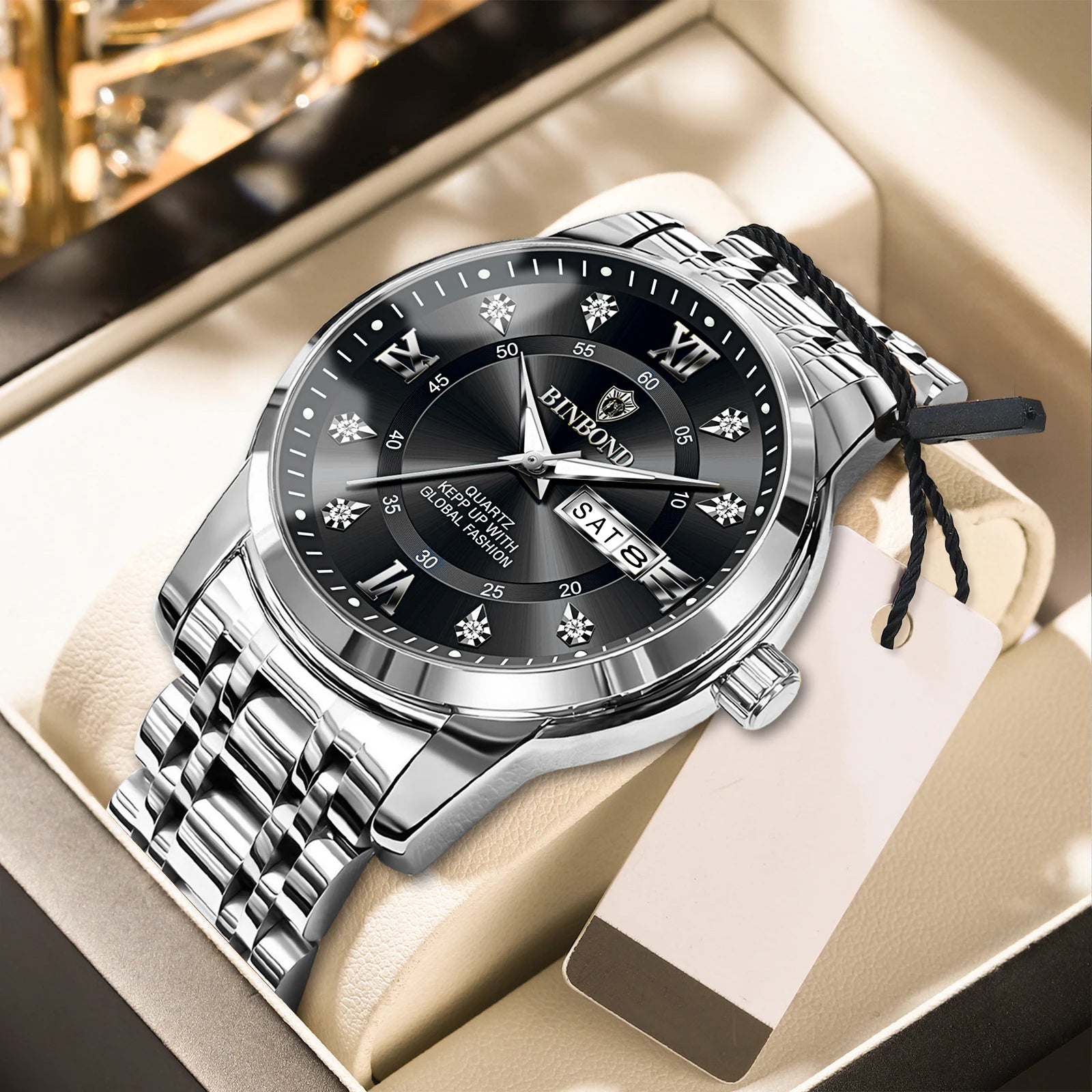 2025 Quartz Watch for Men Luxury Diamonds Gold Watch Waterproof Luminous Stainless Steel Business Men's Quartz Watch Mens Watch