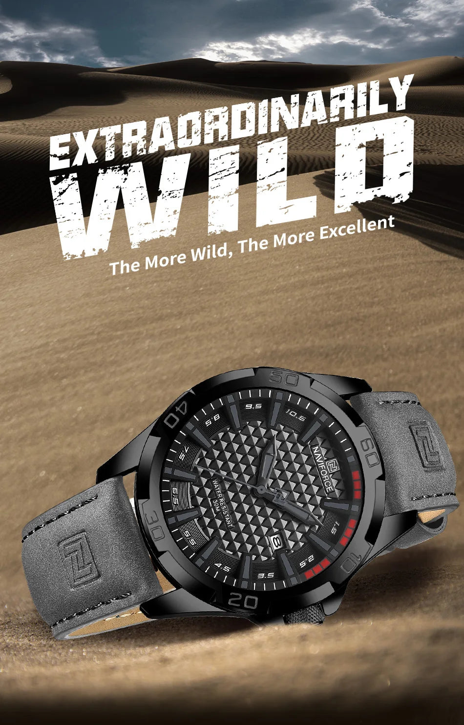 Top Brand NAVIFORCE  Men Quartz Watch Sports Shockproof Waterproof Leather Male Fashion Luxury WristWatch Casual Calendar Clock