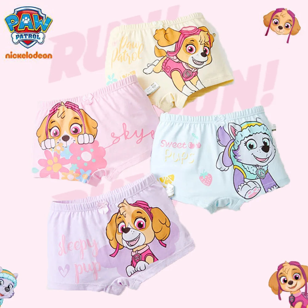 4PCS Genuine Paw Patrol Skye Girl Children Cotton Underwear Printing Panties Kids Short Panties Underpants Girls Briefs Panties