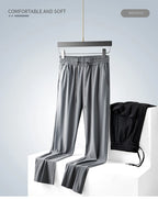 Summer High Stretch Smooth Ice Silk Casual Pants Man Thin Soft Elastic Waist Korean Grey Sweatpants Sports Jogging Trousers Male
