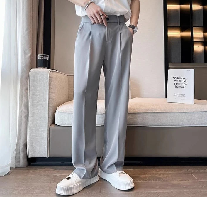Wide Leg Gray Baggy Men's Summer Pants Tailoring Chinese Homme Dress Slacks Spring Clothes Male Suit Trousers Formal Designer Up