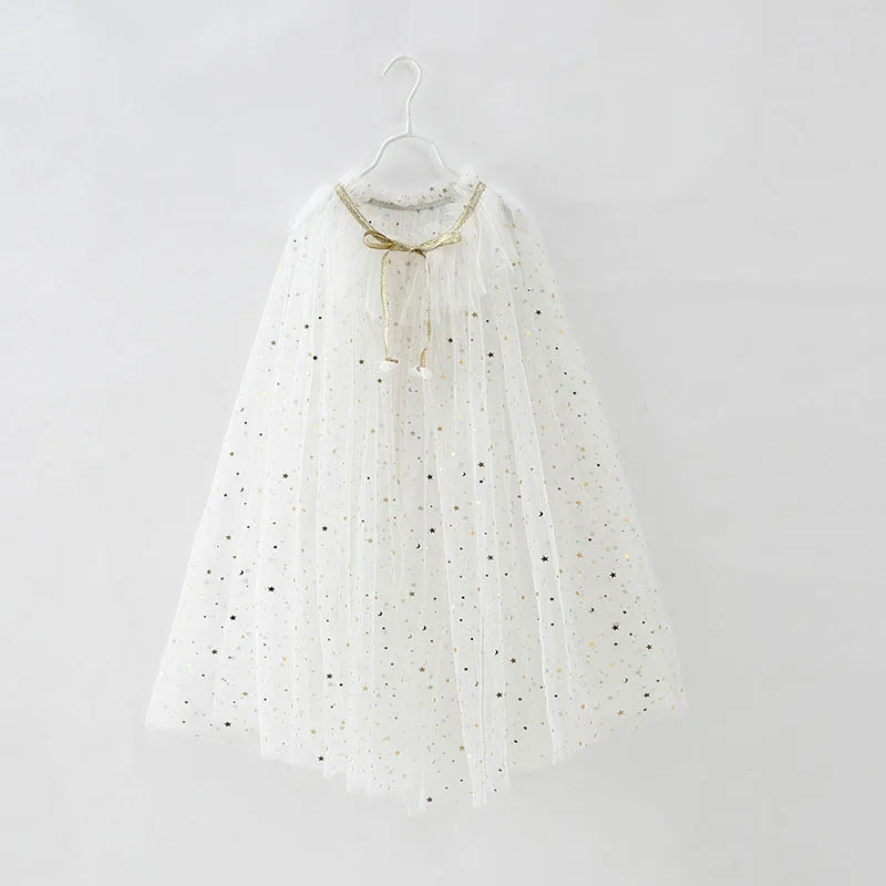 Summer Girl Princess Party Accessories Cloak Snow Queen Elsa Anna Costume Cape Rapunzel Aurora Sequins Tulle Halloween Mantle