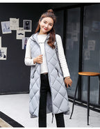 Women's Sleeveless Vest Long Down Padded Jacket Solid Color Hooded Loose Ladies Fashion Casual Warm Winter Jacket Vest Women