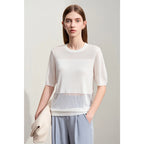 Amii Minimalism 2024 Knit Sweater Women Summer New Solid O-Neck Loose Short-sleeved Wool Casual Patchwork Chic Tops 12422028