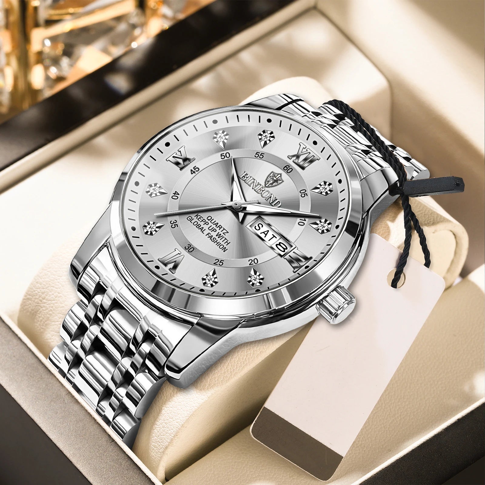2025 Quartz Watch for Men Luxury Diamonds Gold Watch Waterproof Luminous Stainless Steel Business Men's Quartz Watch Mens Watch