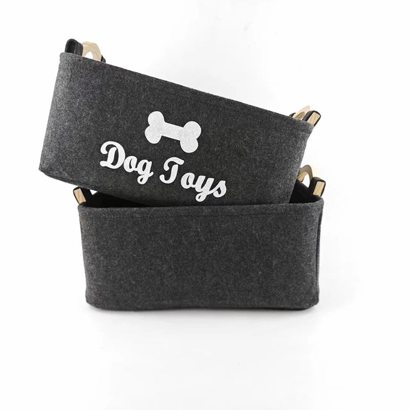 Felt Pet Toy Storage Basket Foldable Dog Toy Box Large Capacity Storage Basket for Dog Cats Household Storage Container