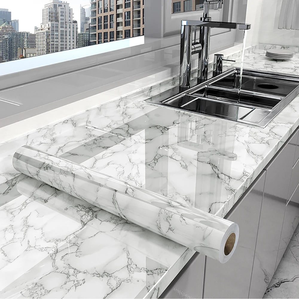 40cm Marble Self-adhesive Wallpaper Bathroom Kitchen Cabinet Countertop Contact paper PVC Waterproof Wall Stickers