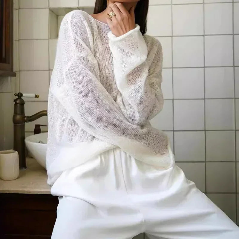 Y2k Women 2024 Summer Autumn Women Pullovers Chic Pink Casual Fashion Loose Elegant Sweater White Jumper Sueter Mujer