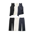 MYST&ZA2025 new summer women's casual simple halter neck backless sleeveless top + drawstring wide-leg trousers