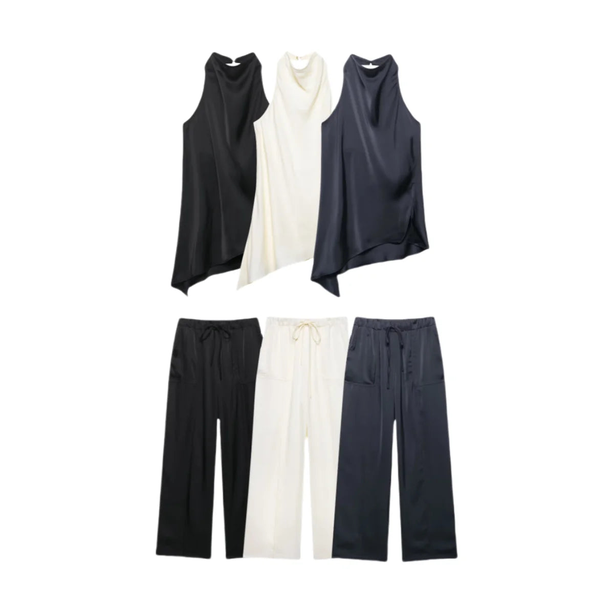 MYST&ZA2025 new summer women's casual simple halter neck backless sleeveless top + drawstring wide-leg trousers