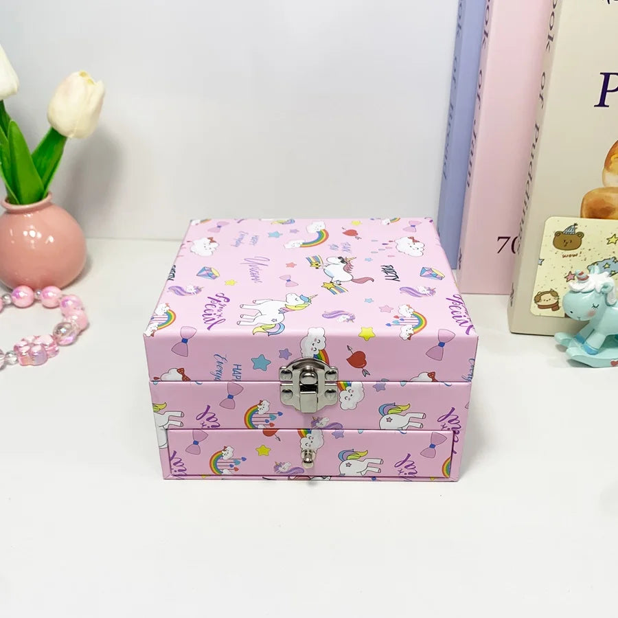 1pc Music Box with Drawer Mirror Rotating Pink Pony Jewelry Storage Box for Ring Necklaces Bracelets Birthday Gift
