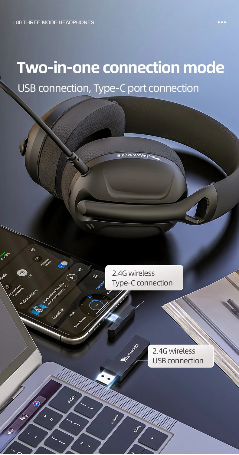 SMAILWOLF L80 Bluetooth wireless wired three-mode gaming headset laptop home lightweight headset with microphone