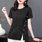 Lace Women's Summer New Fashion Stylish Short Sleeve T-Shirt Plus Size Design Sense Loose Slimming Top