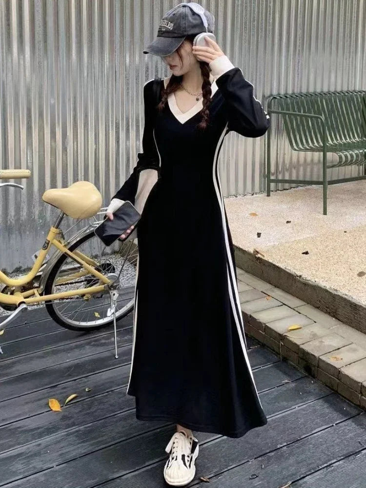 Plus Size 4xl 5xl Casual Slim Long Sleeve Dresses Summer Black Office Lady Womens Clothing Spring Korean Fashion Elegant Dress