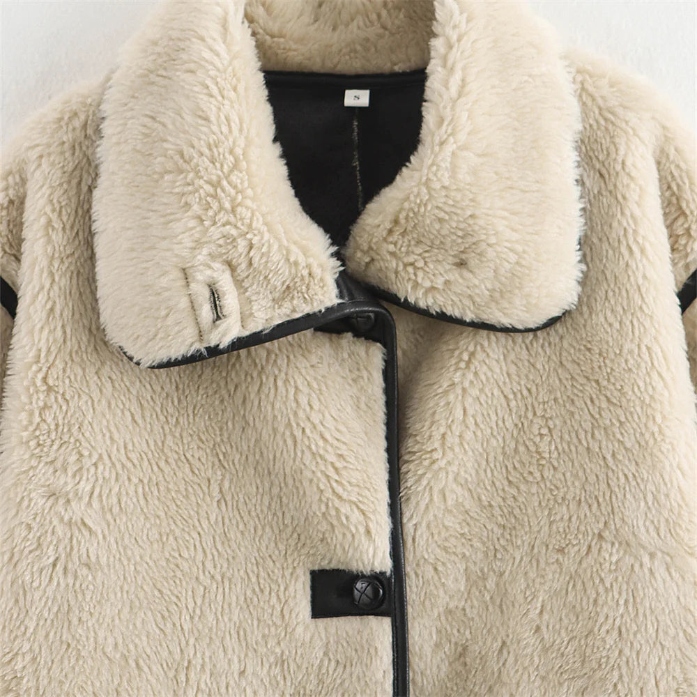 Zach Ailsa Women's Big Collar Fur Integrated Plush Coat Autumn/Winter New Solid Color Long Sleeve Warm Jacket