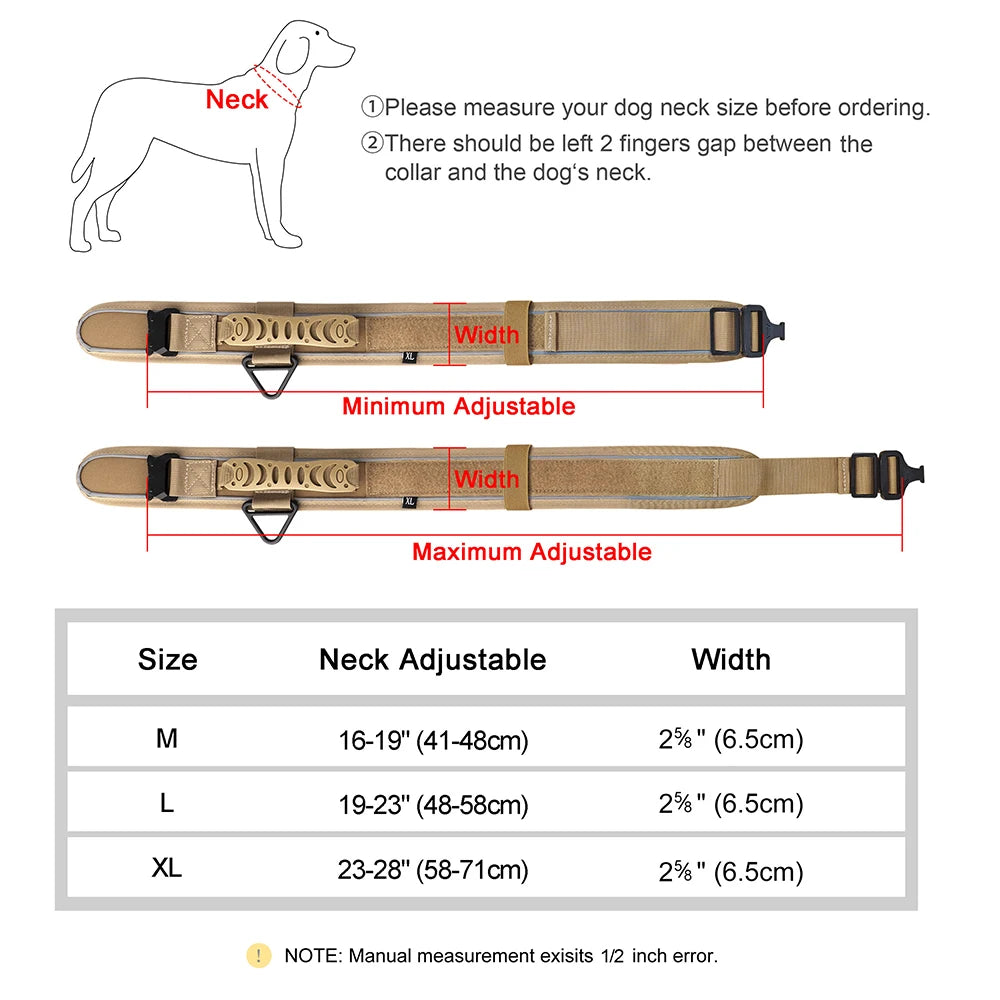 Nylon Durable Dog Collar Military Tactical Pet Training Collars Reflective Necklace With Handle Strong For Medium Large Dogs