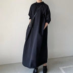 Japanese Style Dress2023 Summer New Women's Clothing Solid Color Stand Collar Dress Loose-Fit Elegant A- Line Long Dress
