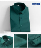2023 Summer Short Sleeve High Density Silky Material Solid  Elastic Business Men Dress Shirts No Pocket Stretch Clothes