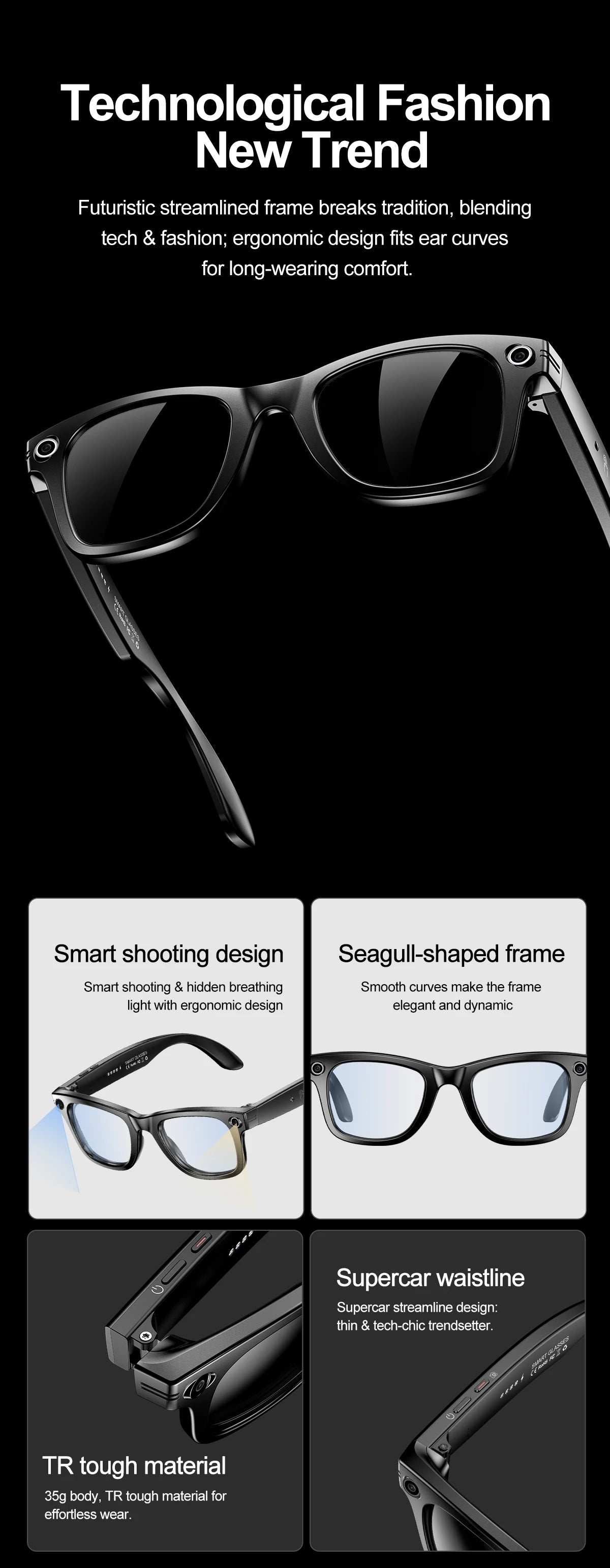 LIGE AI Smart Glasses 720P Camera Video Recorder Bluetooth Call 260mAh Battery Voice Assistant Control Sunglasses For Men Women