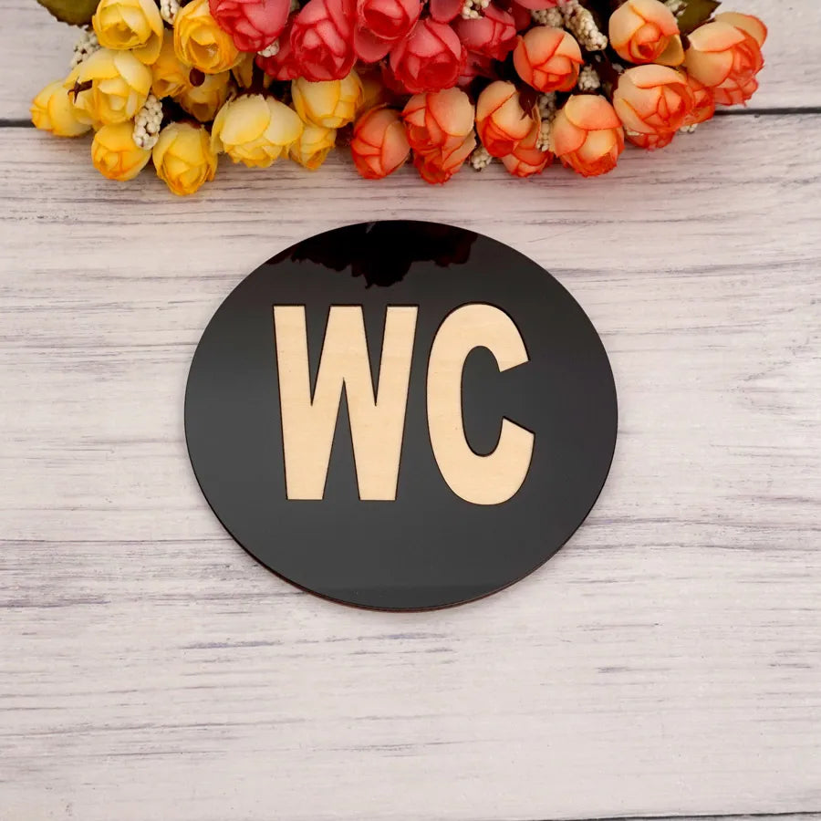 Mirror WC Door Sign Stickers Round Shape Laser Cut Acrylic 3D DIY New House Toilet Signs Home Decoration Accessories Wall Decor
