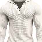 Spring Solid Color Slim Fit Long Sleeved T-shirt, Men's Hooded Breathable Sports Top, Waffle Cotton Casual Long Sleeved Shirt