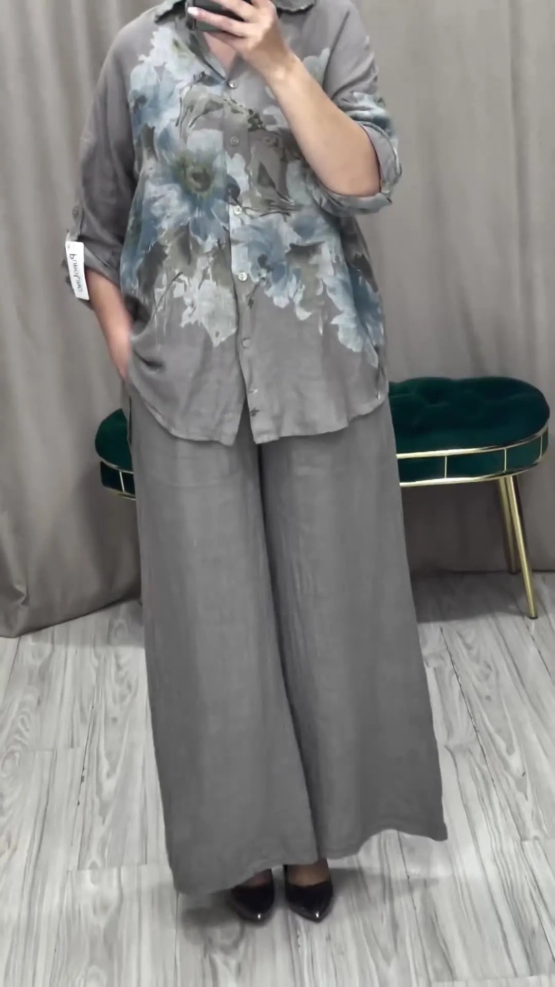 Two Piece Set Islam Muslim Women Tops Flower Print Shirt Wide Leg Pants Suits Ramadan Turkey Modest Ensembles Morocco Outfits