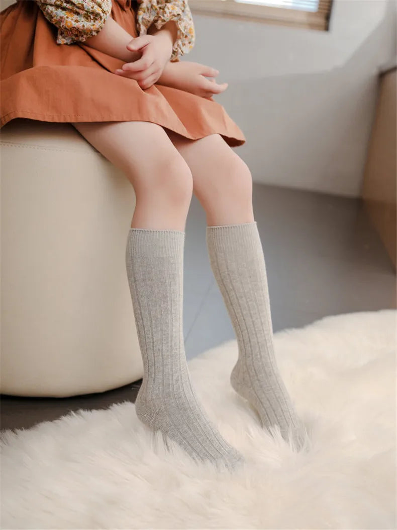 3Pairs/Lot Baby Knee High Socks Kids Girls Boys Soft Cotton Long Sock Cute Spanish Stripe Solid Children Socken For 0-8Years