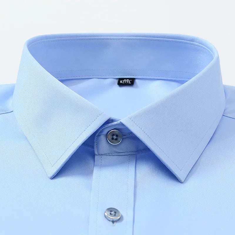 2023 Non-Iron Solid  Soft Easycare Stretch Shirts Men Spandex Long Sleeve Dress Shirt Men Office Shirts Men Clothing