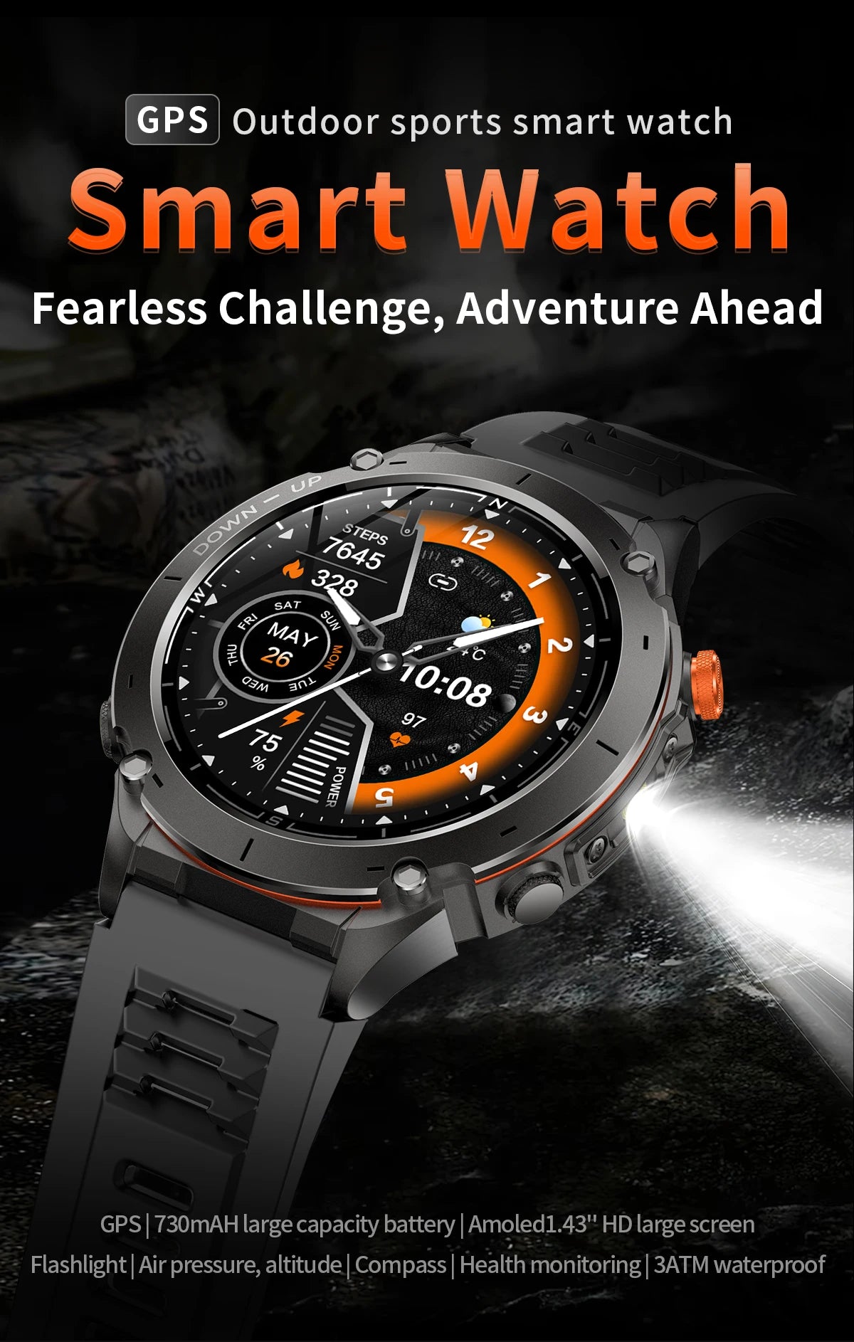 Men New Outdoors Sports Military GPS SmartWatch 10ATM Waterproof 730mAh High Battery Compass NFC HD Call For Huawei Xiaomi Watch