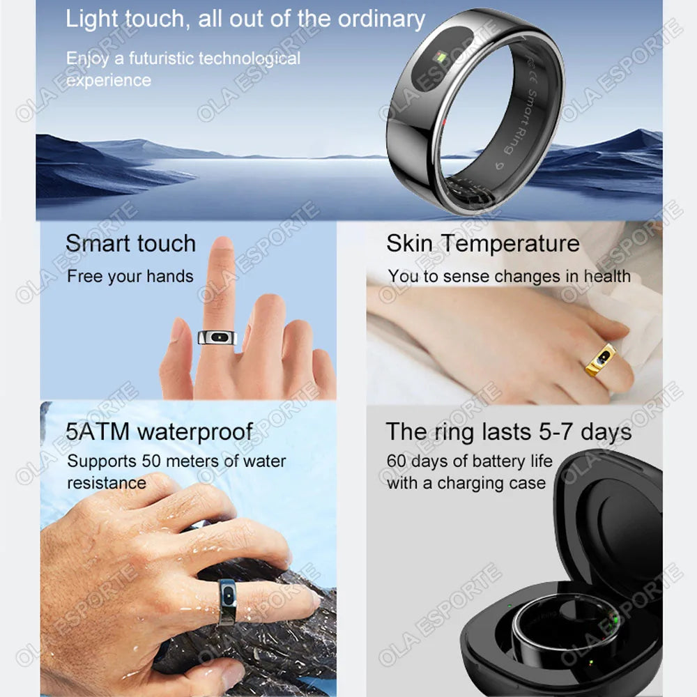 For Xiaomi Smart Ring Bluetooth Health Monitor Heart Rate Blood Oxygen Sleep Temperature Gesture Control Waterproof Sport Rings