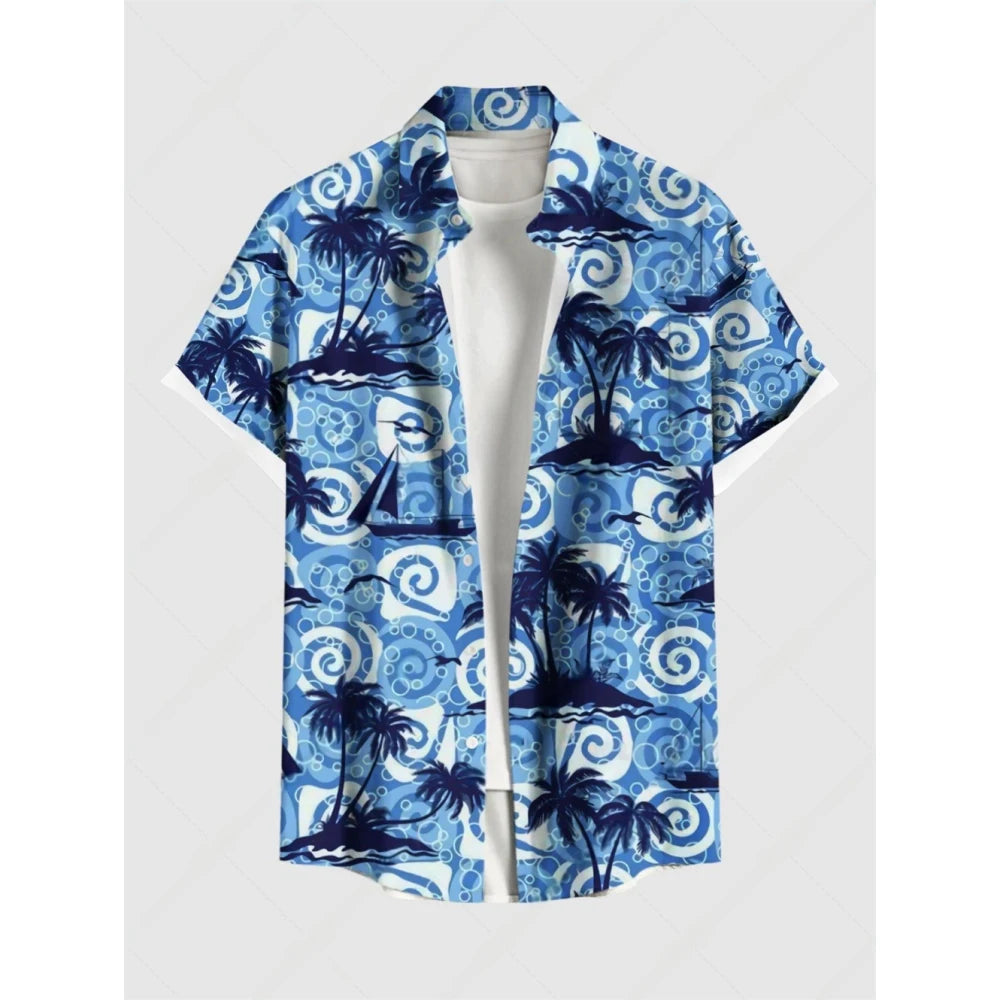 Hawaiian Men's Summer Casual Flower Korean Retro Shirt Geometric Print Short Sleeve Tops Casual Shirt for Men Short Sleeve Shirt