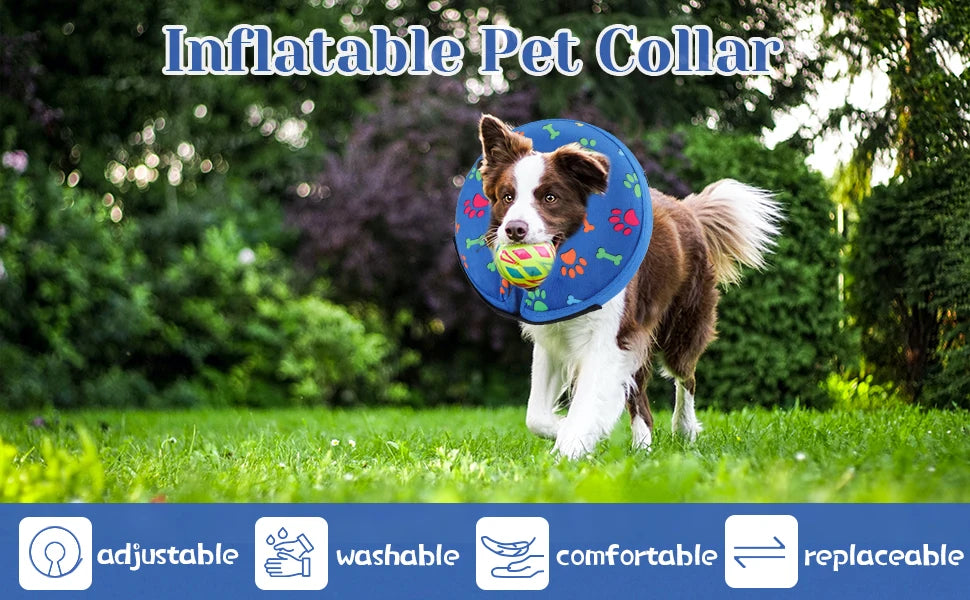 Soft Inflatable Dog Collar Elizabeth Cone Alternative, Post-Surgery Recovery Donut for Small to Large Dogs, Stops Licking Wounds