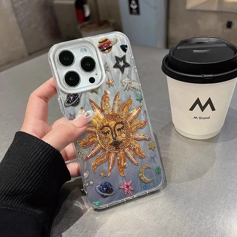 Sun Flower INS Phone Case For iPhone 16 15 14 13 12 11 Pro Max 16E XS XR 7 8 Plus SE2 Starry Sky Pattern Cover Shockproof Cover