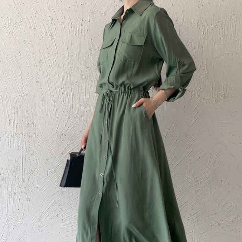 Matakawa Shirt Dresses for Women Solid Long Sleeve Japan Style Elegant Vestidos A-line Simple Fashion Casual  Dress Vintage
