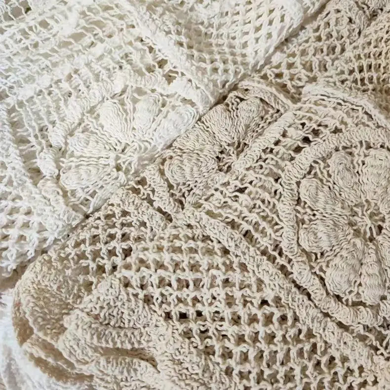 Retro Hollow Knitted Crochet Women's Solid Color Skirt 2025 Summer Fashion Lace Patchwork Female High Waisted Skirt