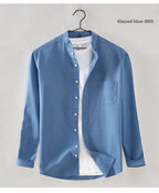 2025 Cotton Stand-up Neck Oxford Spinning Anti-wrinkle Casual  Spring  Autumn New Men's Shirt Jackets  Long Sleeve Shirt Men's