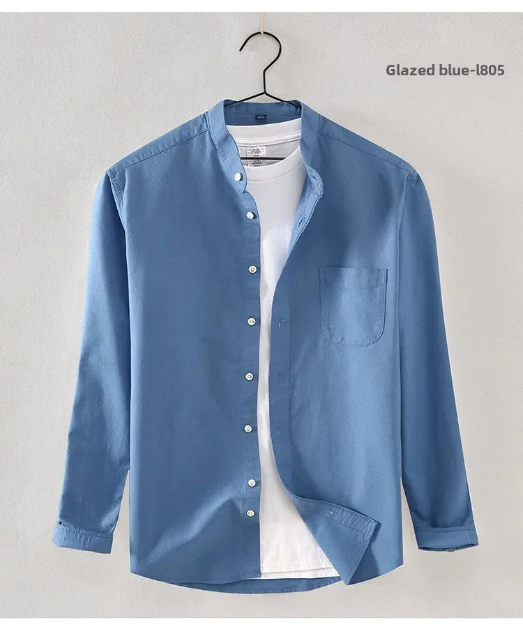2025 Cotton Stand-up Neck Oxford Spinning Anti-wrinkle Casual  Spring  Autumn New Men's Shirt Jackets  Long Sleeve Shirt Men's