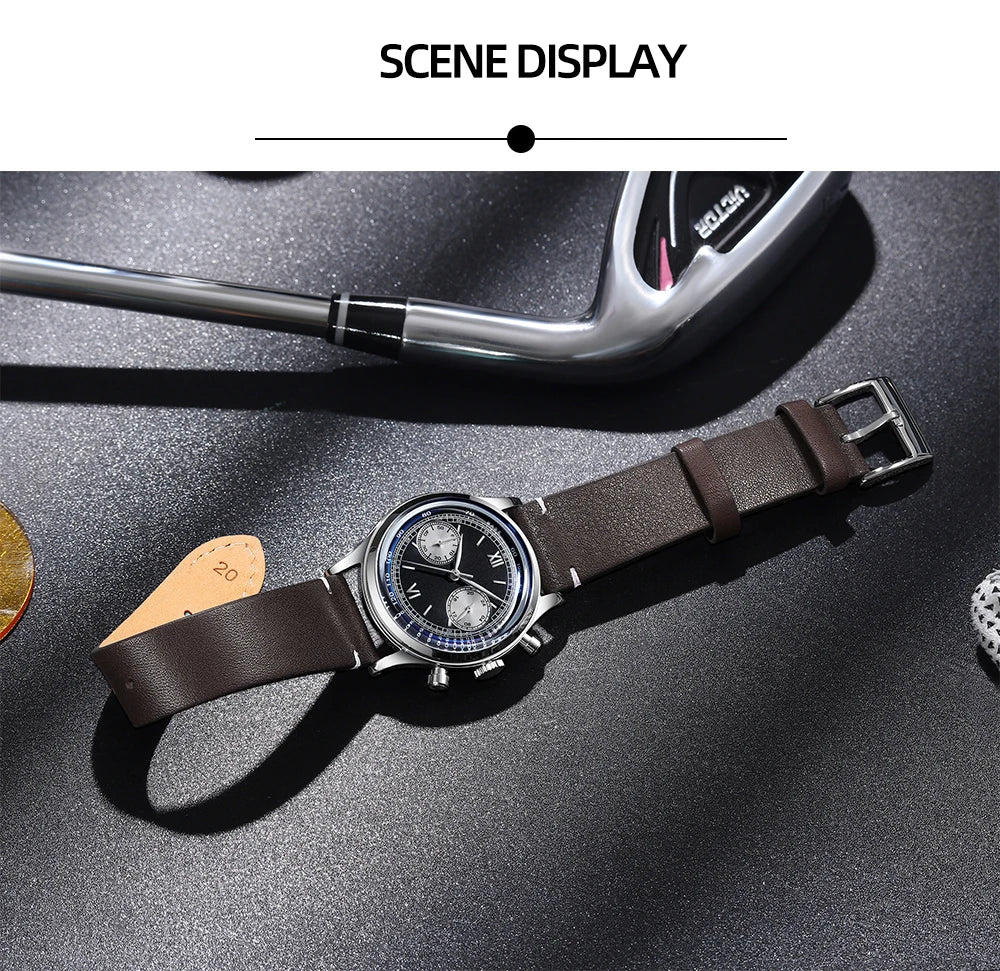 ADDIESDIVE Retro Quartz Watch for Men VK64 Multifunctional 24 Hour Chronograph Watches Bubble Mirror Glass 100m Dive Wristwatch