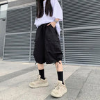 Zoki Streetwear Harajuku Oversize Bf Cargo Shorts Hip Hop Fashion High Waist Women Big Pockets Casual Shorts Summer Loose Shorts