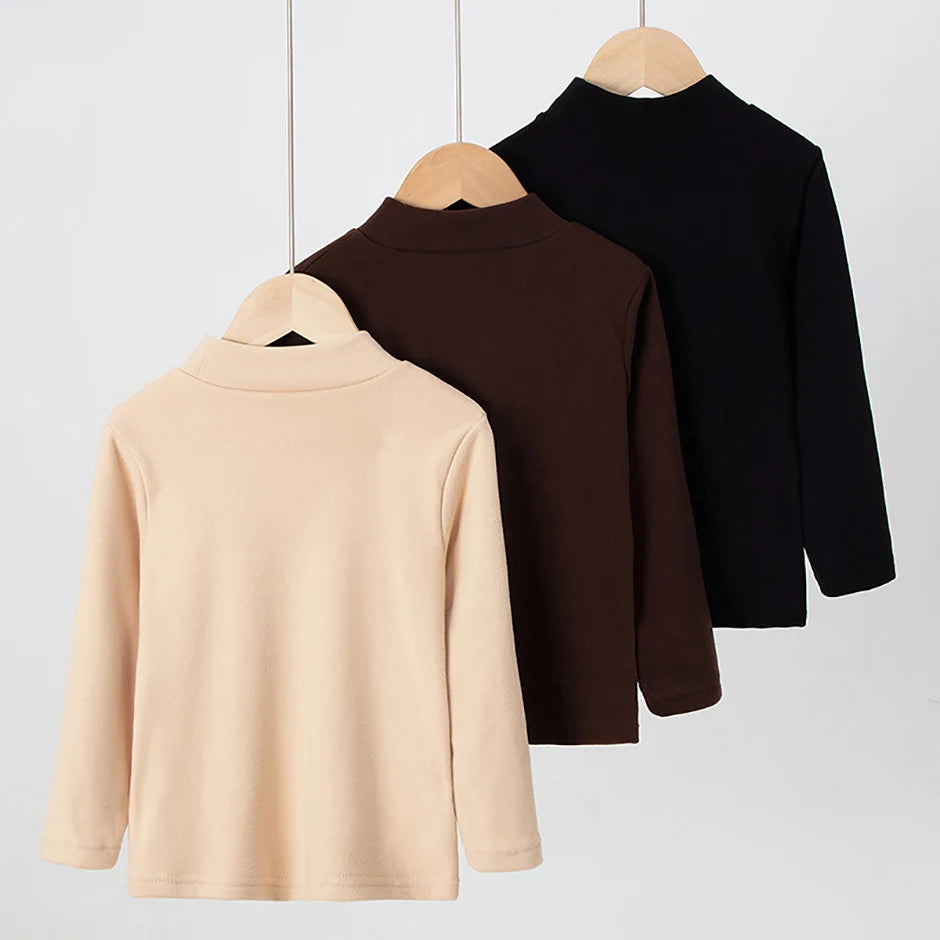 1/3 Piece Children's Mid-collar Bottoming Shirt in Autumn And Winter Solid Color Joker Girls' Long sleeve T-shirt Boys' Casual S