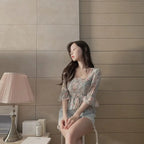 Chiffon Shirt for Women New Floral Flared Sleeves Wrapped in Chest and Waist to Make Them Look Slim Top for Women
