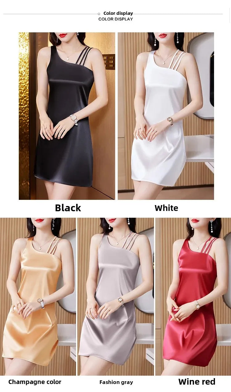 Silk Satin Halter Dress Spring Summer Sleeveless Base Vest Skirt Irregular Inner Wear Women's Clothing Dress Style