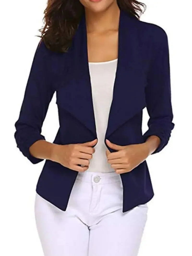 Women's Casual Blazer Solid Elegant Jackets Cardigan Fashion Long Sleeve Jacket Slim fit 3/4 Gathered Sleeve Open Front